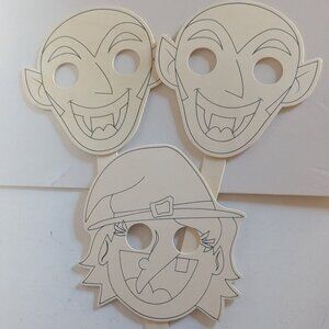 NWT Halloween 3 Wood Masks DIY Crafts Witch Dracula Vampire Creatology Costume